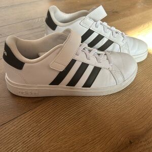 Adidas Kids White and Black Striped Sneakers